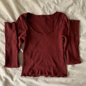 Gorgeous red, fitted long sleeve, ribbed, Brandy Melville, flattering U neck